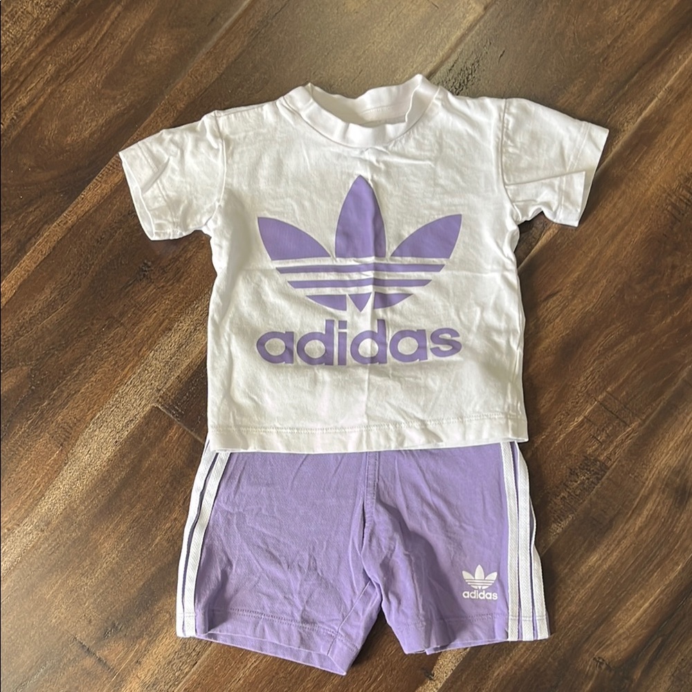 Adidas white and purple toddler girl summer outfit. 12-18 months